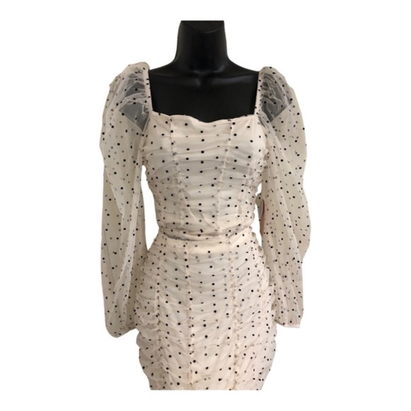 Cream 2pc polka dot chiffon tulle tufted sheer sleeve blouse &‎ skirt set size L - Picture 7 of 17